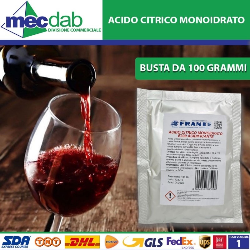 Acido Citrico Monoidrato E330 Acidificante Previene Intorbimenti NO OGM 100Gr|Generica - Senza Marca