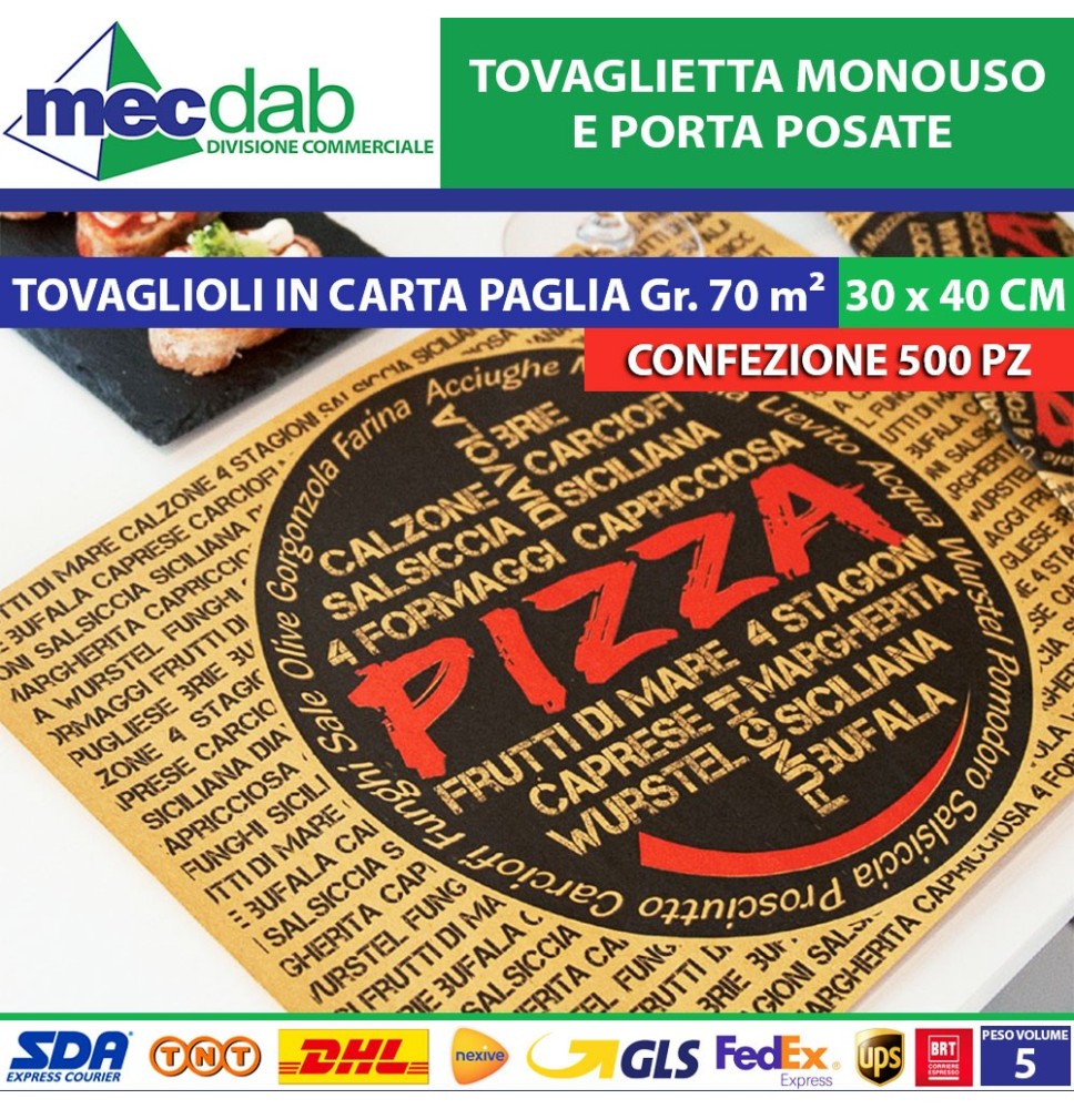 Tovagliette Di Carta Paglia e Busta Porta Posate Fantasia Pizzaword|15,00 €