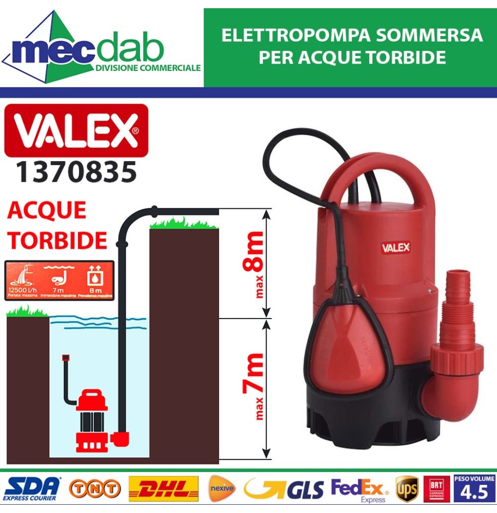 Elettropompa Sommersa Per Acque Torbide e Sporche 750W 12500 L/H - Valex 751S|83,00 €