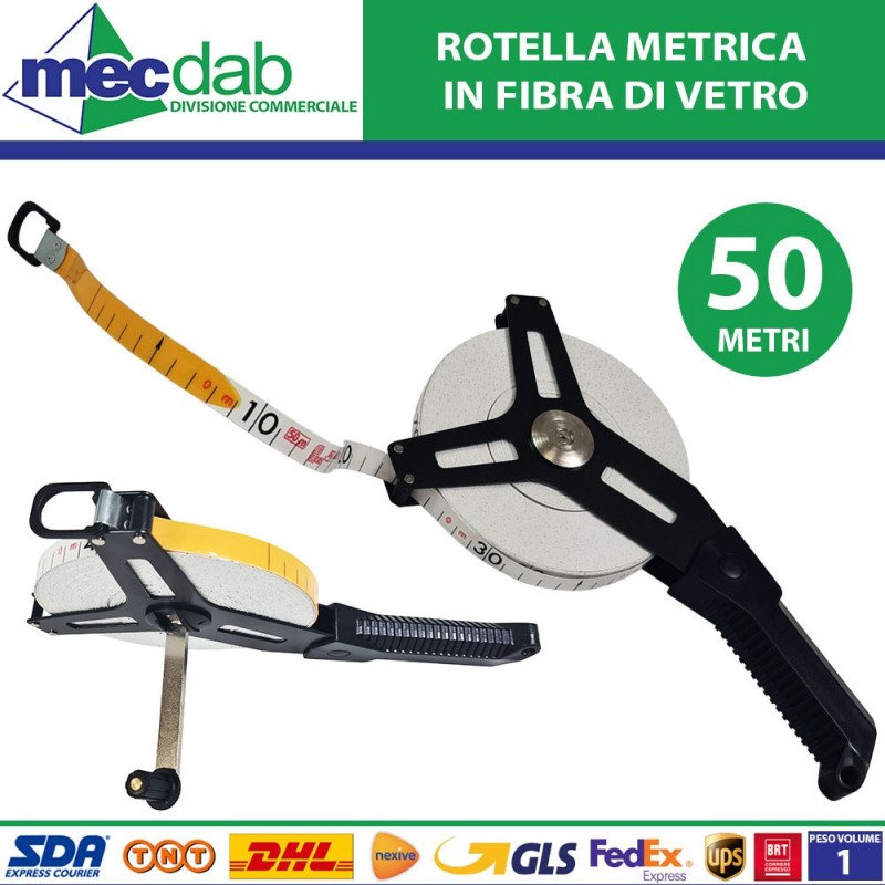 Rotella Metrica 50 MT In Fibra Di Vetro Professionale Classe 2|Generica - Senza Marca