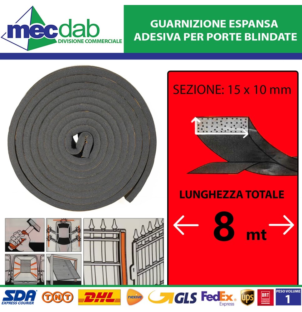 Guarnizione Espansa Adesiva Multiuso Per Porte E Finestre mt 8 x 15 x 10 mm|6,50 €