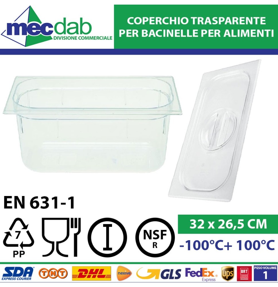 Coperchio Per Bacinella Alimenti In Policarbonato Trasparente GN 1/1 - 1/2 Varie Dimensioni|8,00 €