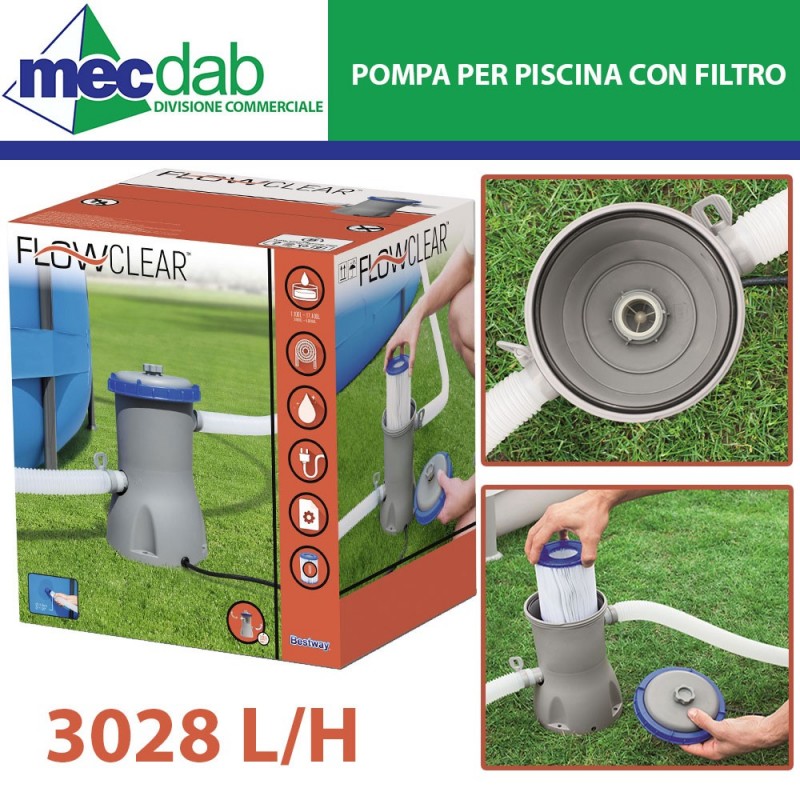 Pompa Filtro Per Piscina 3028 LT/H Con Cartuccia Inclusa Bestway | Mec.Dab SRL | BestwayGiardino e arredamento esterni |6942138929997
