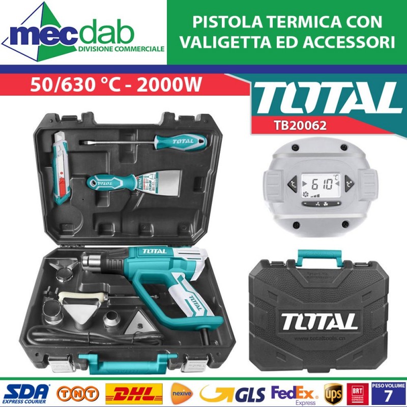 Pistola Termica Professionale Con Valigetta Ed Accessori 2000W / 50-630°C Total TB10062|Total