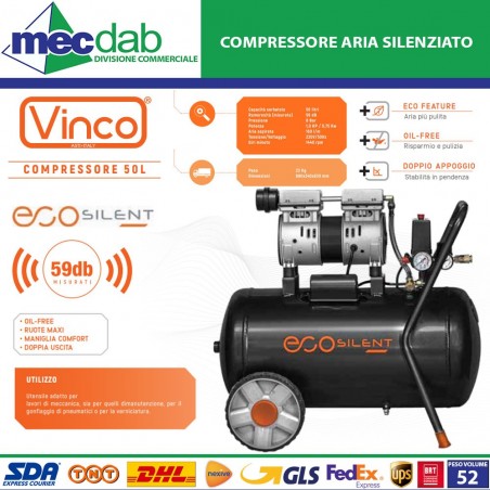 Compressore Super Silenziato 50L 8dB 1 HP Vinco KWU750-50L Eco Silent