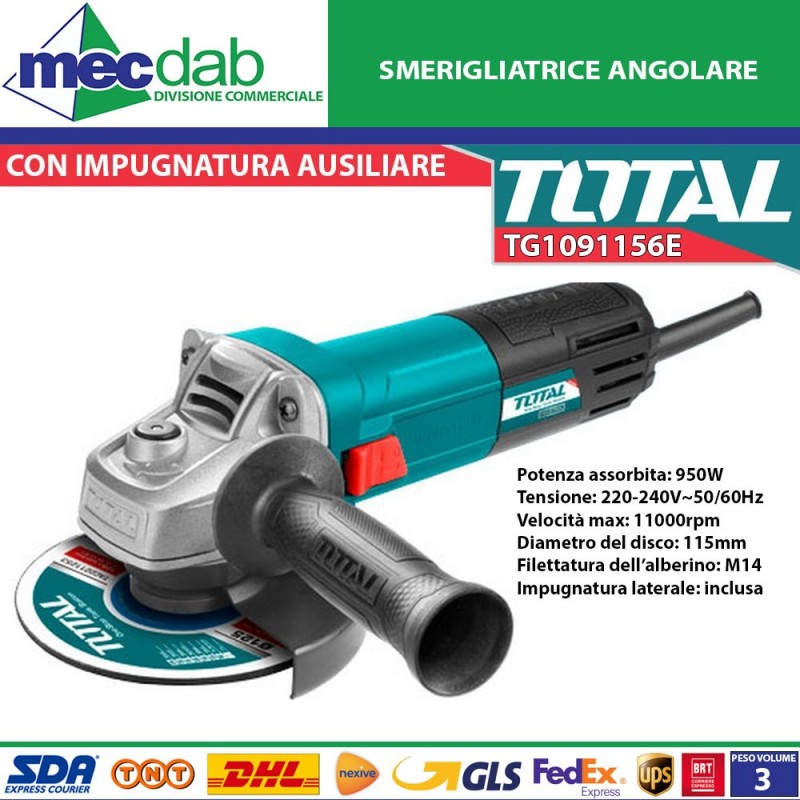 Smerigliatrice Angolare Con Impugnatura Ausiliare 115MM - 950W Total|Total