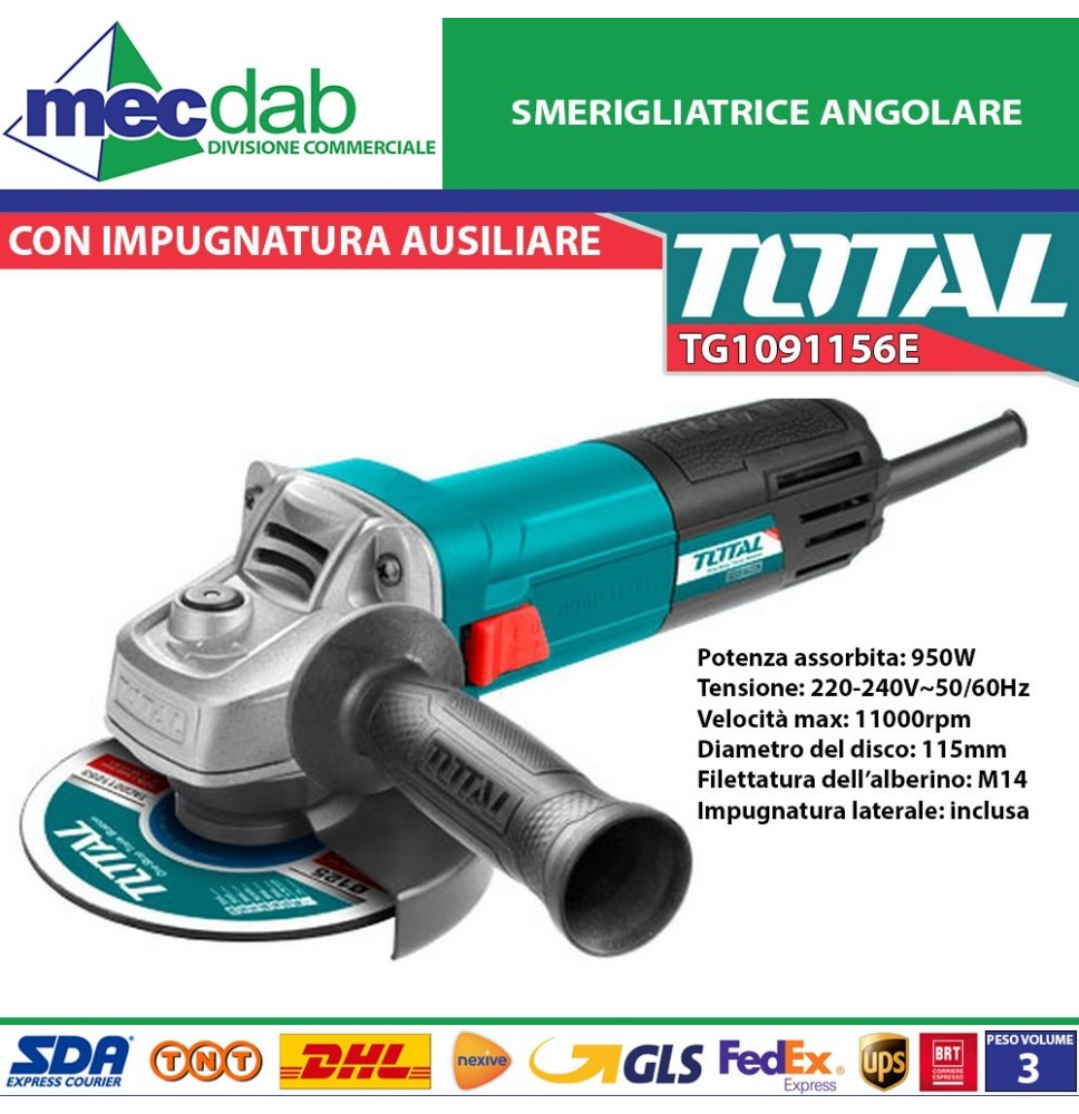 Smerigliatrice Angolare Con Impugnatura Ausiliare 115MM - 950W Total|59,90 €