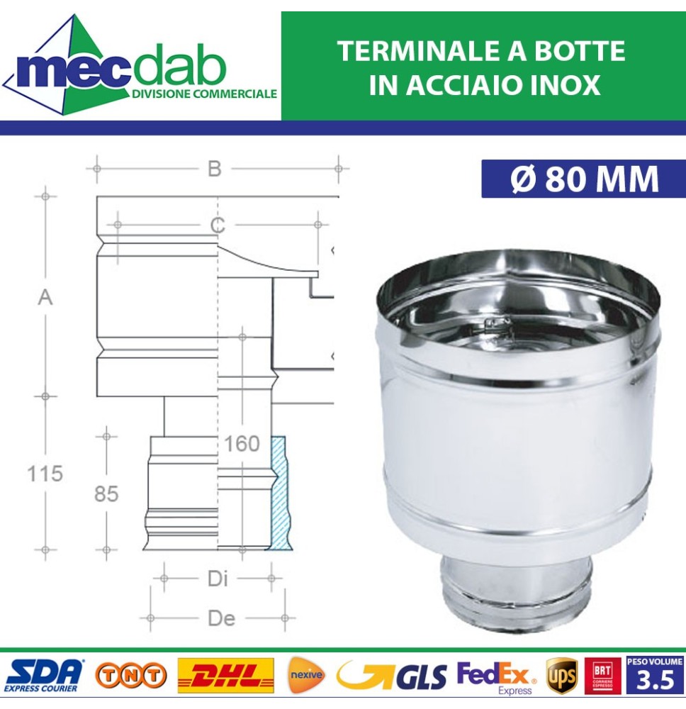 Terminale a Botte Cappello Fumaiolo Tondo In Acciaio Inox Vari Ø|23,50 €