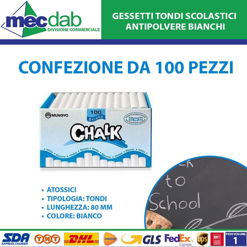 Gessetti Tondi Scolastici Antipolvere Bianchi Conf. 100 Chalk MY/W100|Generica - Senza Marca