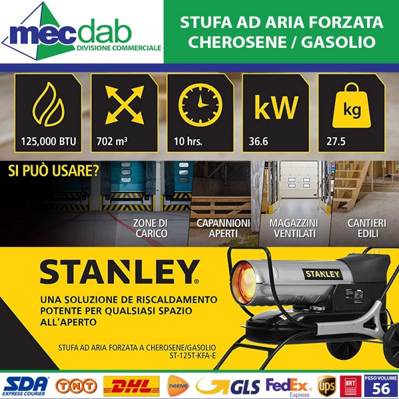 Stufa Ad Aria Forzata Cherosene / Gasolio 36.6 kW 37,9L - Stanley ST-125T-KFA-E|Stanley