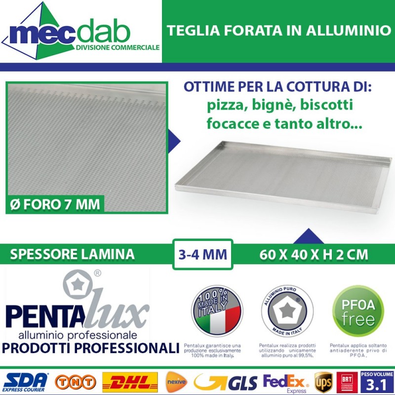 Teglia Micro Forata In Alluminio Rettangolare Professionale Per Focacce, Dolci e Biscotti Pentalux|Pentalux / Italpent