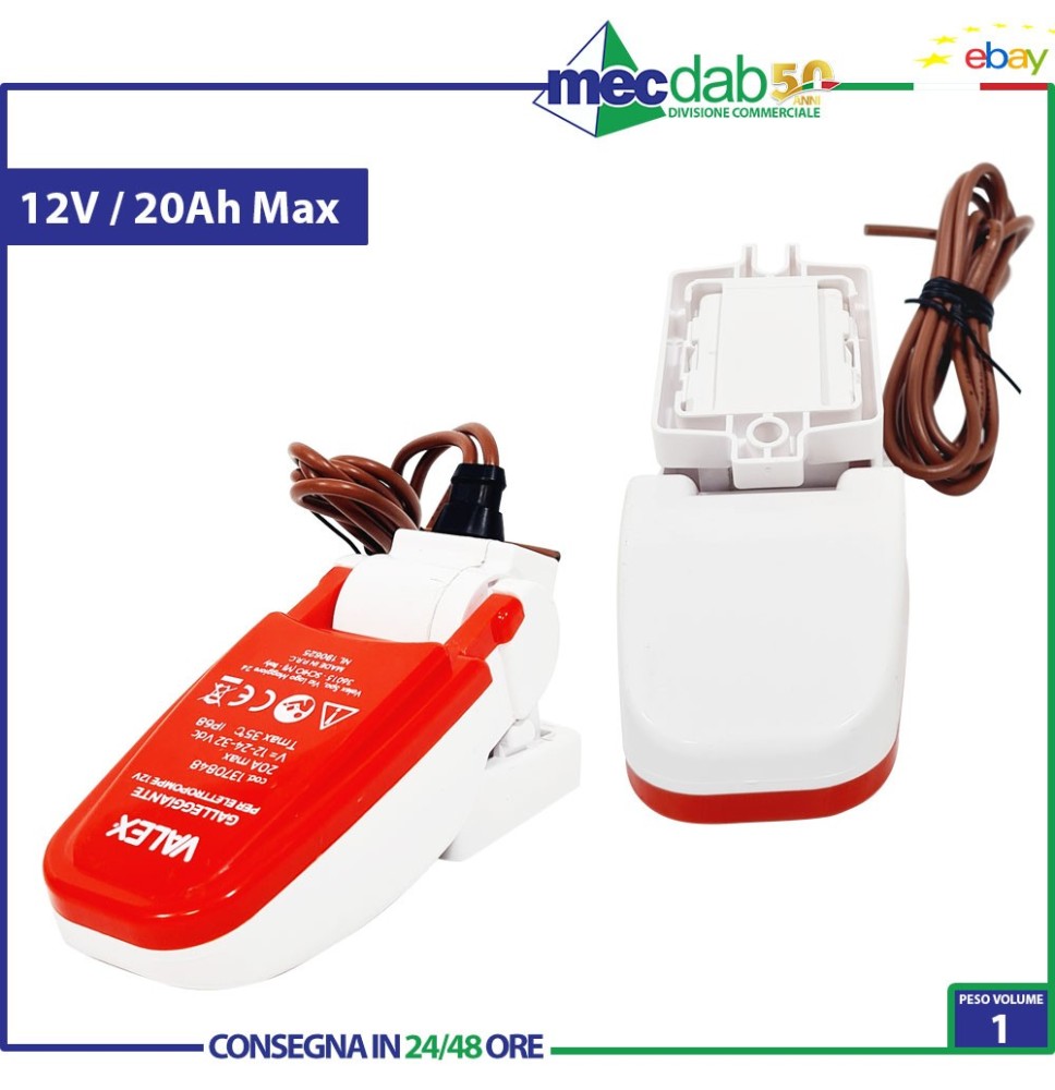 Galleggiante Per Elettropompe 12V / 20A Max IP68 Valex 1370848|22,00 €